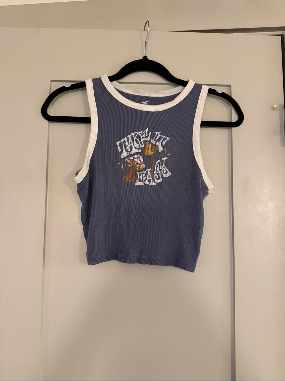 Hollister Blue Ribbed Tank with Retro Graphic